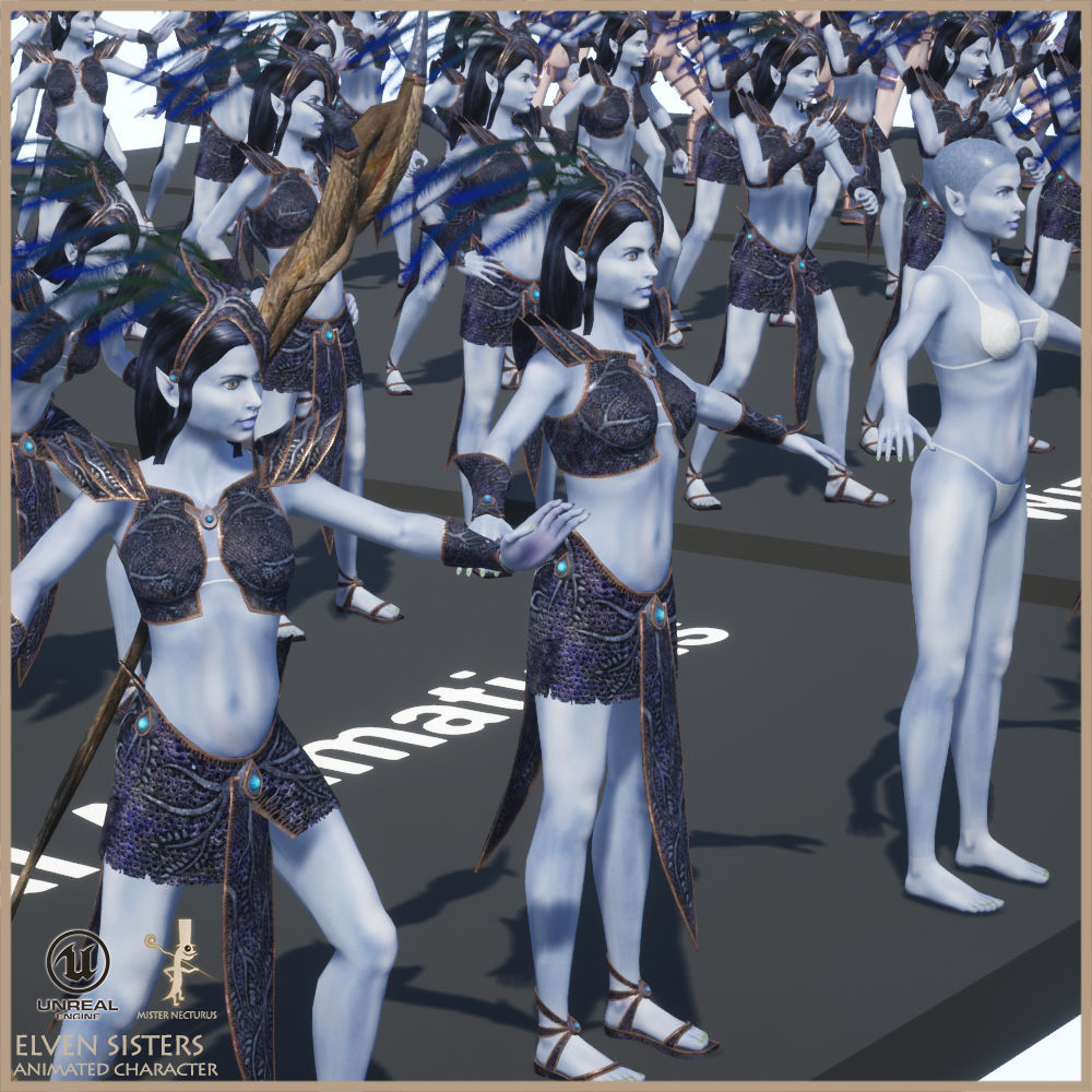 Elven Girls Family Light Version Low-poly 3D model_23