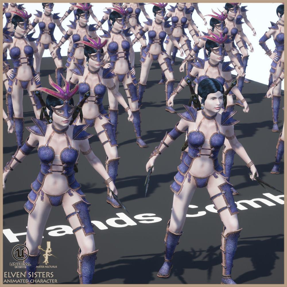 Elven Girls Family Light Version Low-poly 3D model_24