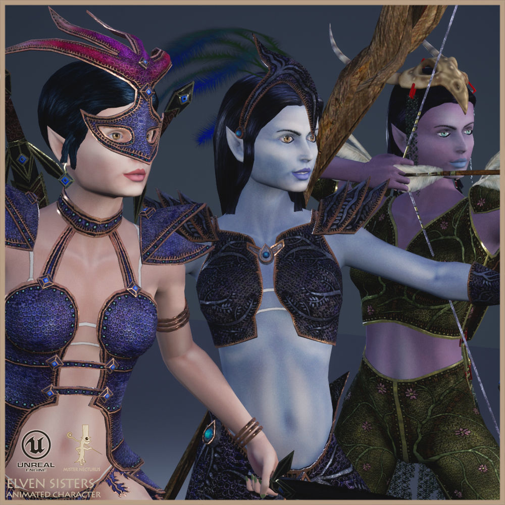 Elven Girls Family Light Version Low-poly 3D model_21