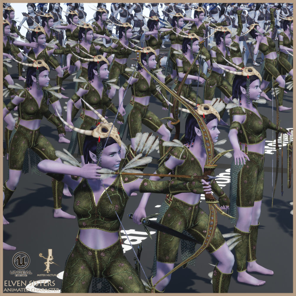 Elven Girls Family Light Version Low-poly 3D model_22