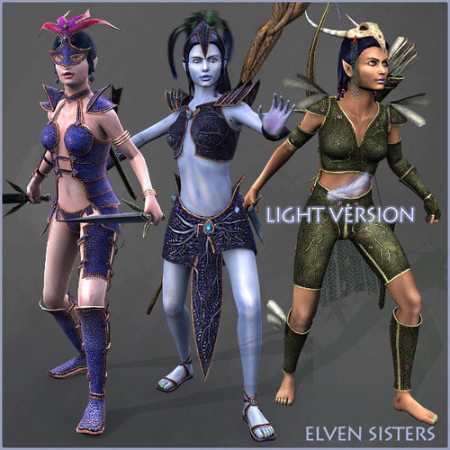 Elven Girls Family Light Version Low-poly 3D model