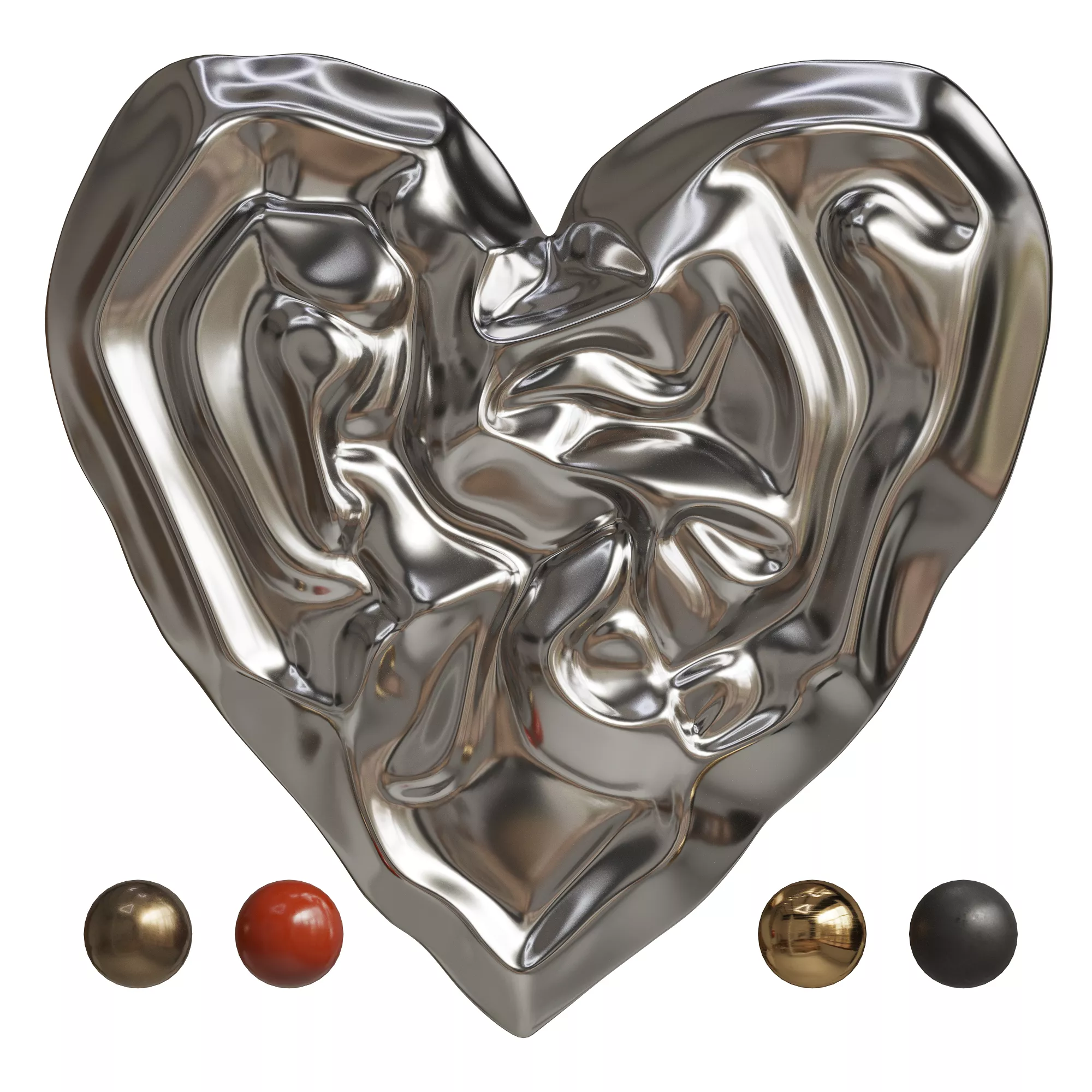 Wall Decor Crumpled Liquid Metal Heart Low-poly 3D model
