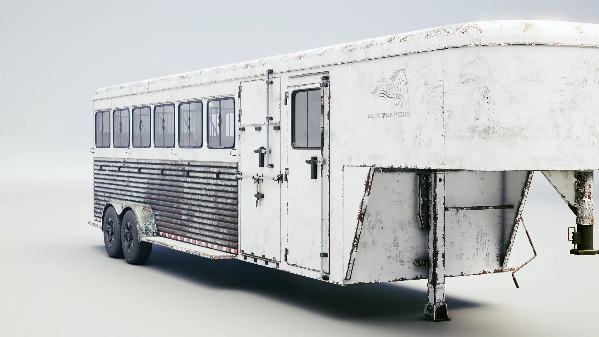 Gooseneck Horse Trailer Rigged Worn Low-poly 3D model