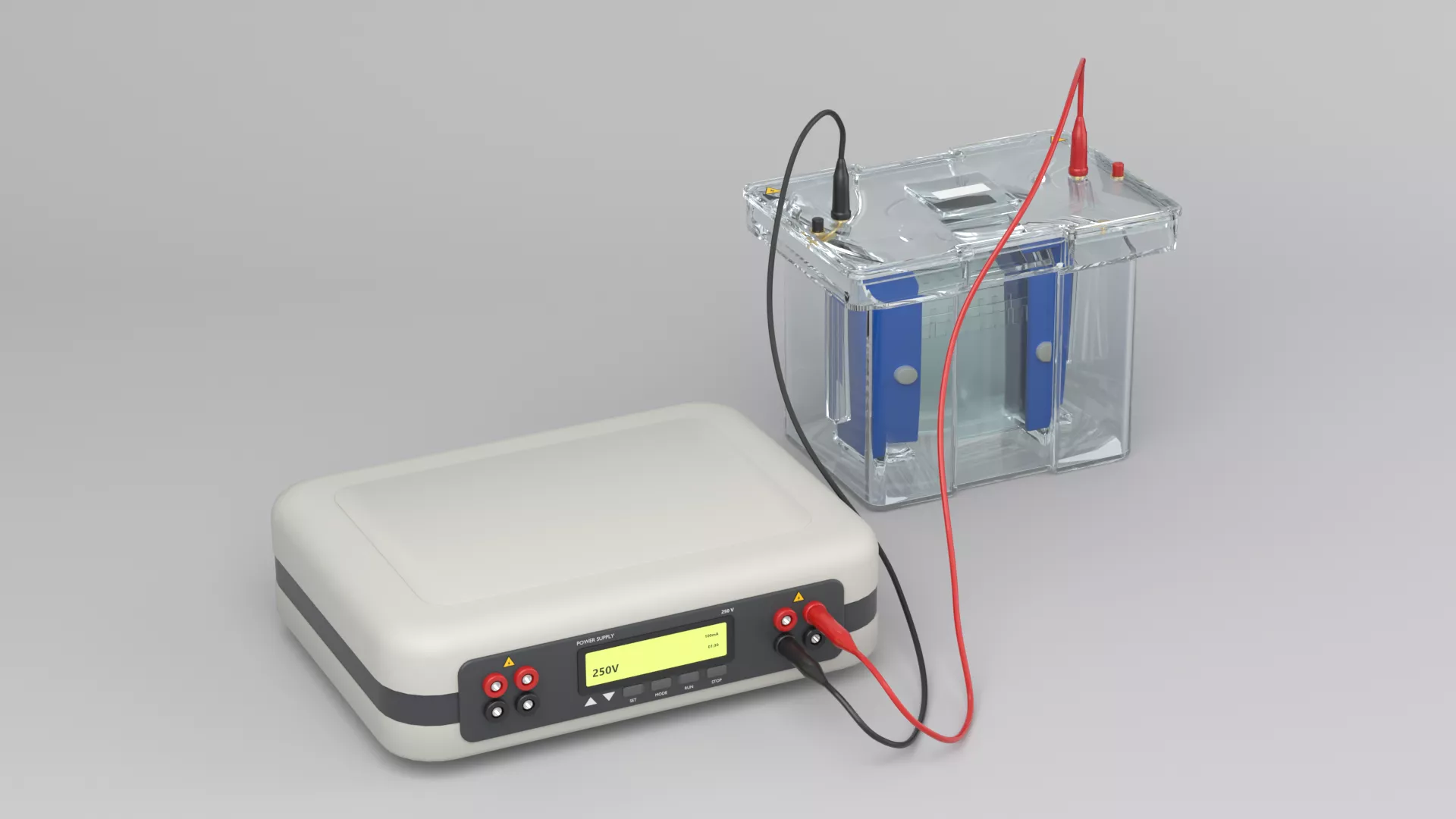 Gel Electrophoresis System - Vertical Tank and Power Supply 3D model