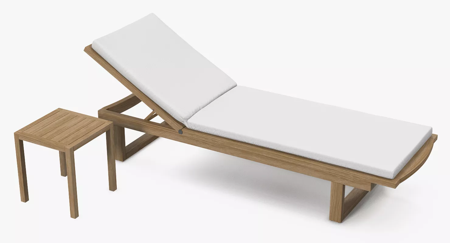 Garden Wooden Sun Lounger with Table 3D model