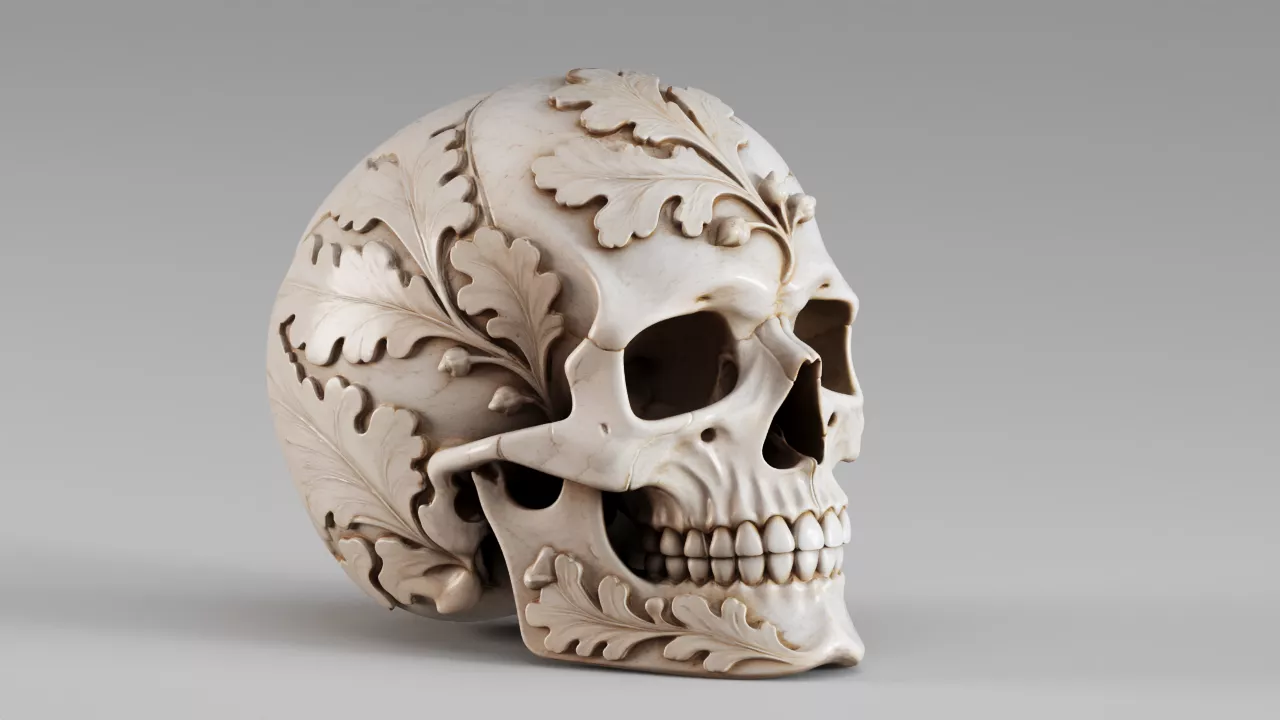 Decorative Human Skull with Carved Floral Patterns S00660 3D model ...