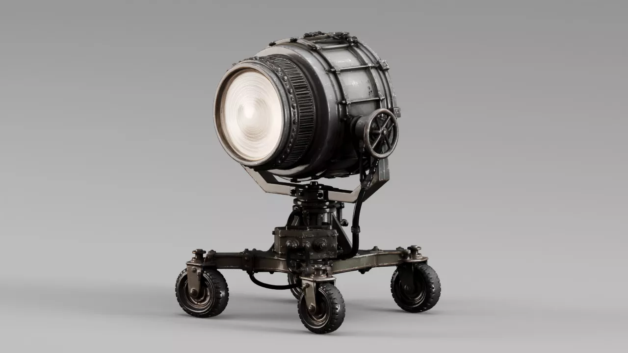Vintage Industrial Searchlight on Wheeled Base S00600 3D model