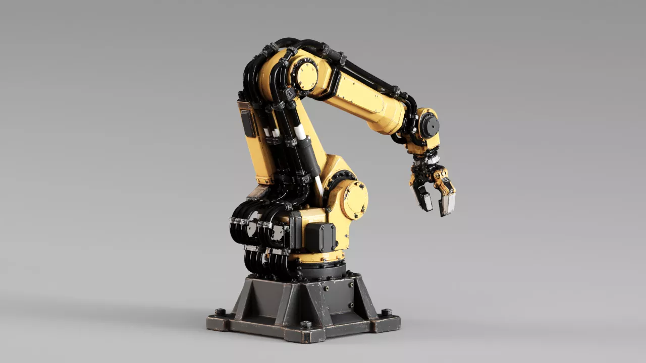 Yellow Industrial Robot Arm with Gripper S00599 3D model