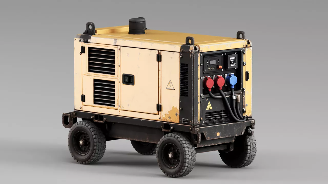 Yellow Portable Industrial Generator on Wheels S00589 3D model
