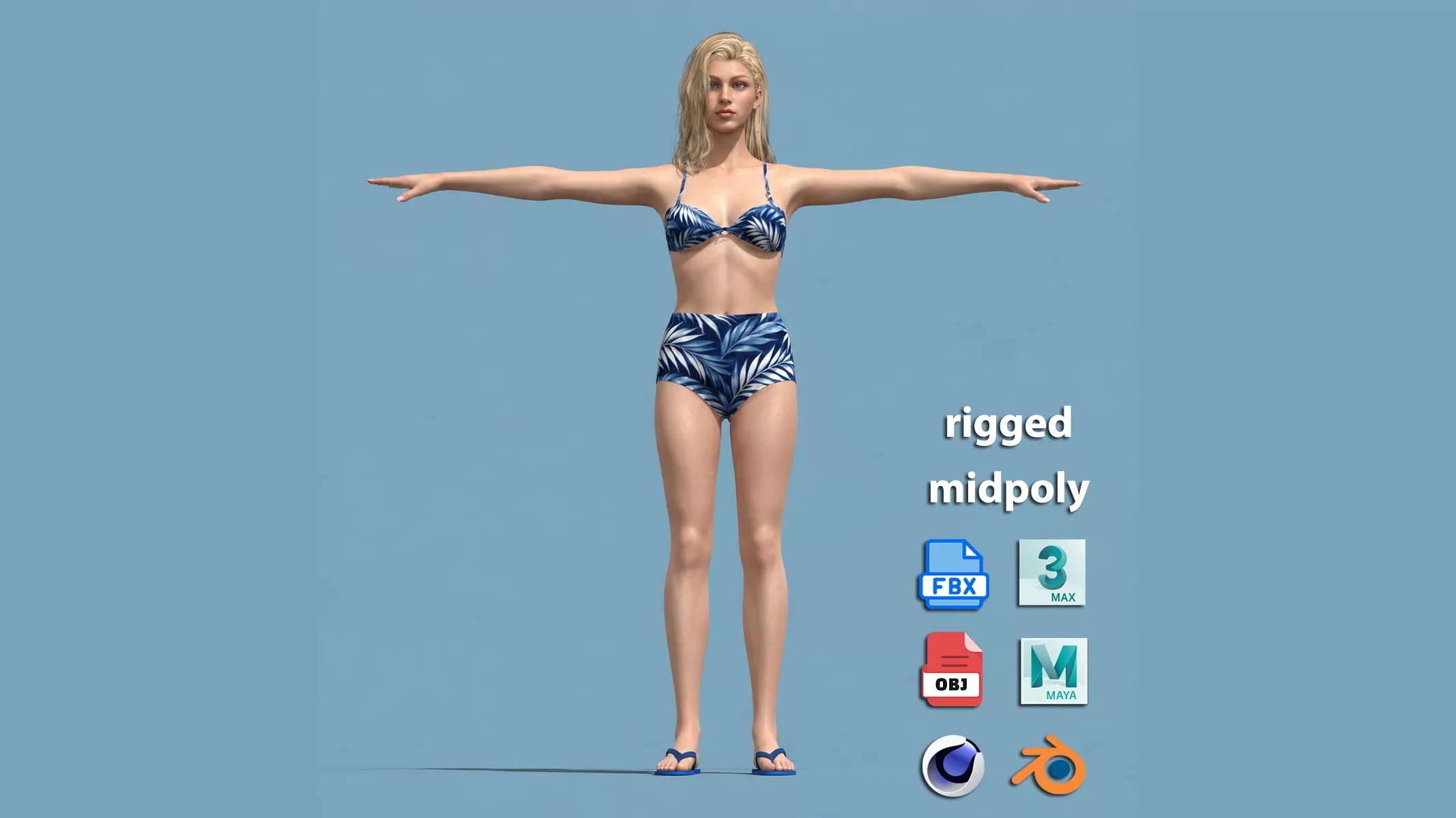 T-Pose Rigged Swimwear Girl 3D model