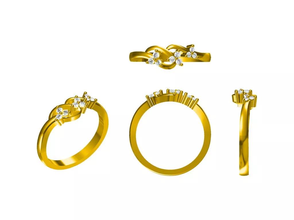 Leaf Knot Diamond Gold Ring CAD File JewelCAD 3D model 3D printable ...