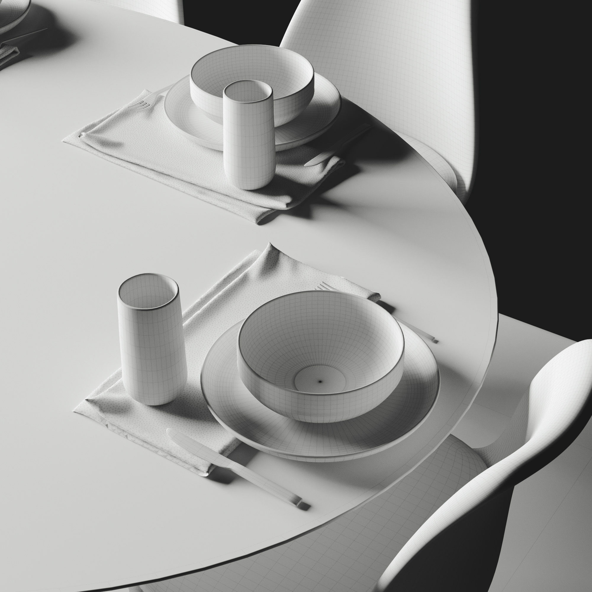 Oval Tulip Table Calacatta set 1980mm 3D model_6