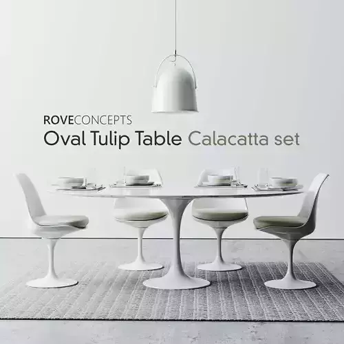 Oval Tulip Table Calacatta set 1980mm