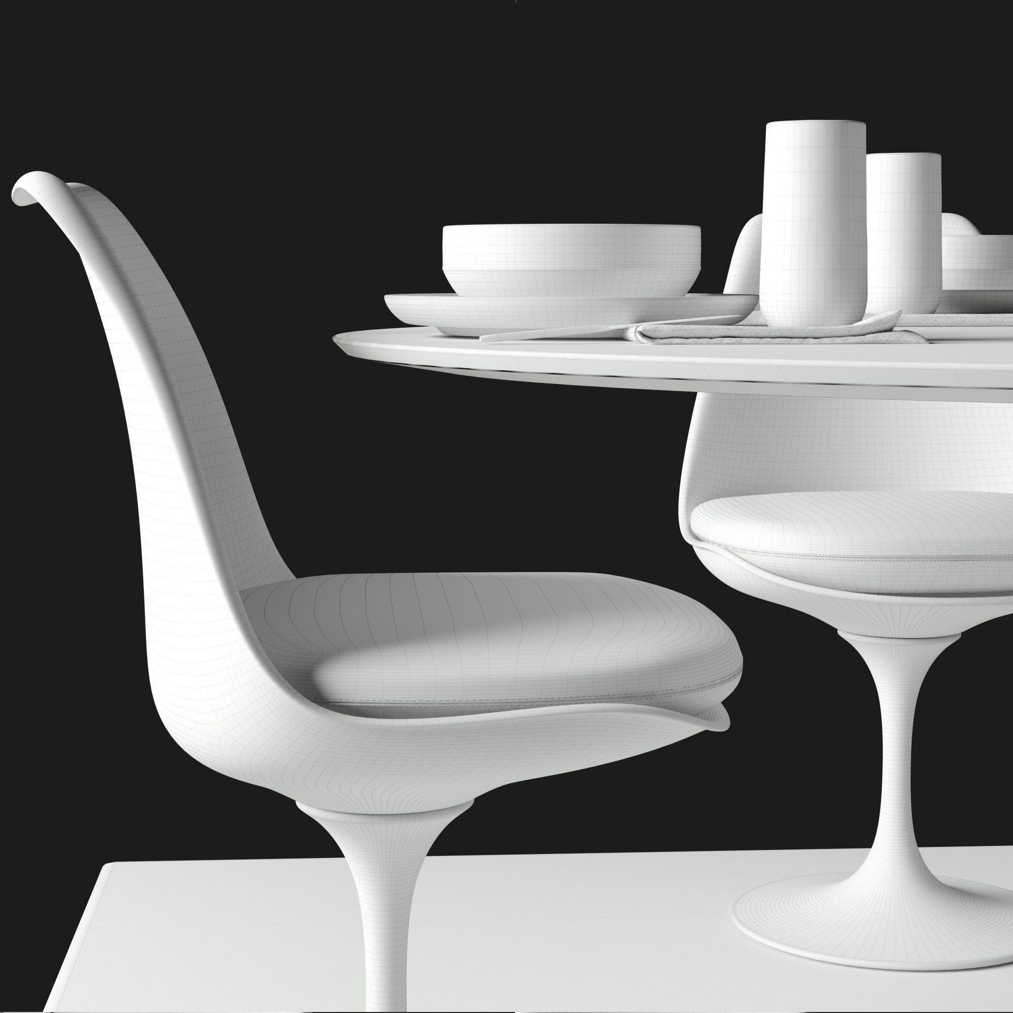 Oval Tulip Table Calacatta set 1980mm 3D model_5