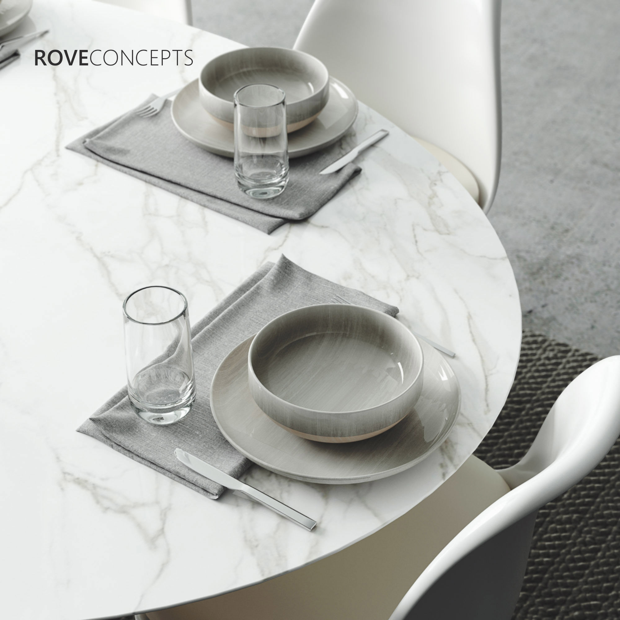 Oval Tulip Table Calacatta set 1980mm 3D model_2