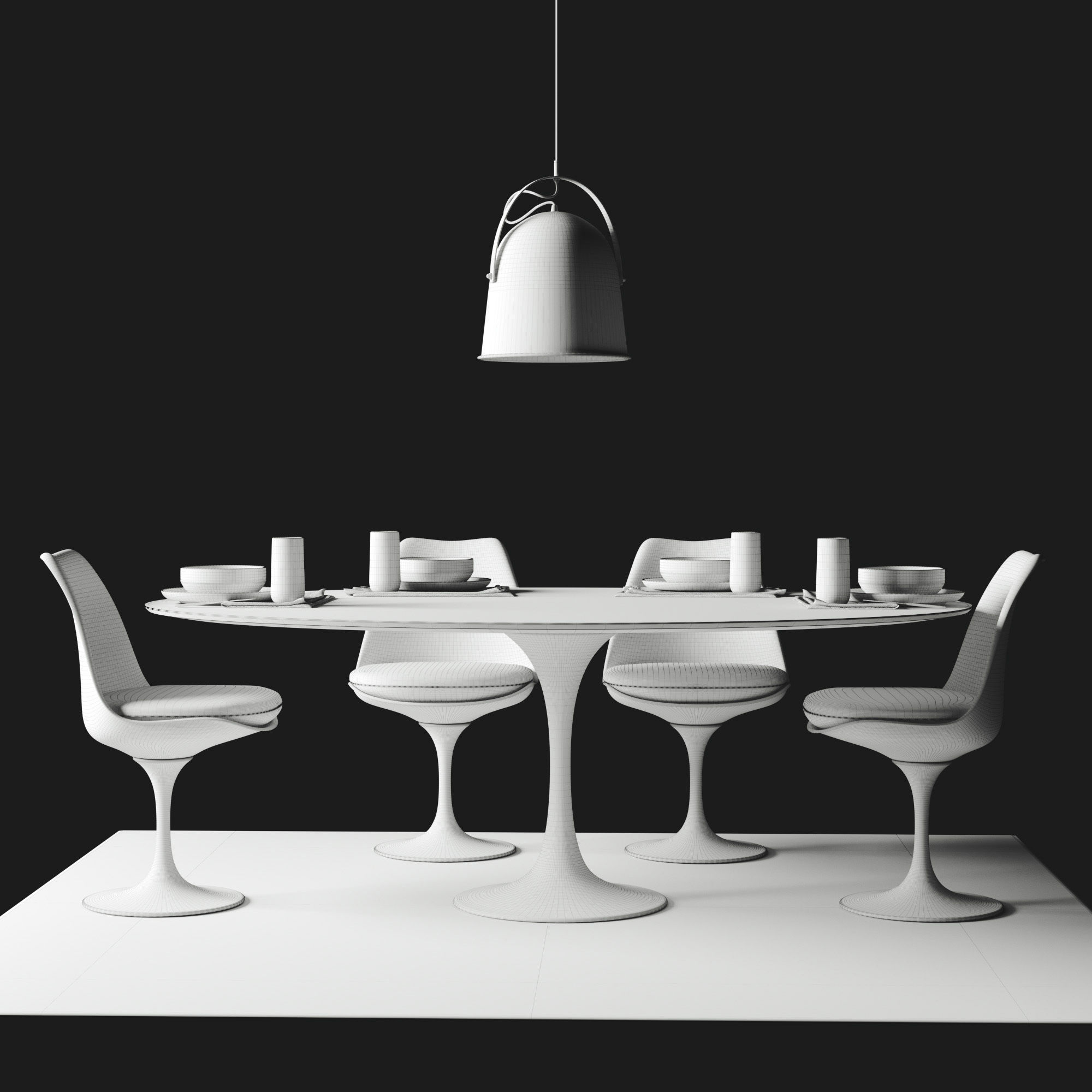 Oval Tulip Table Calacatta set 1980mm 3D model_4