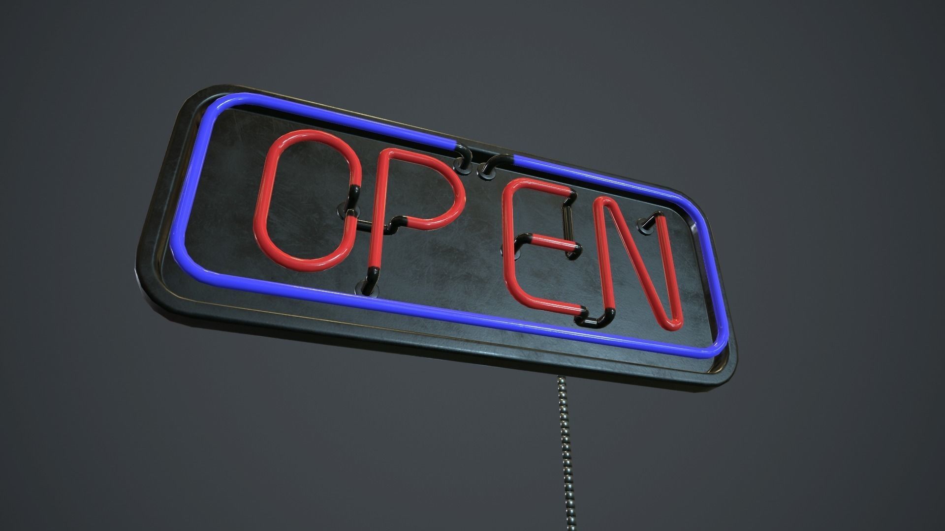 Neon Open Sign PBR Game Ready Low-poly 3D model_5