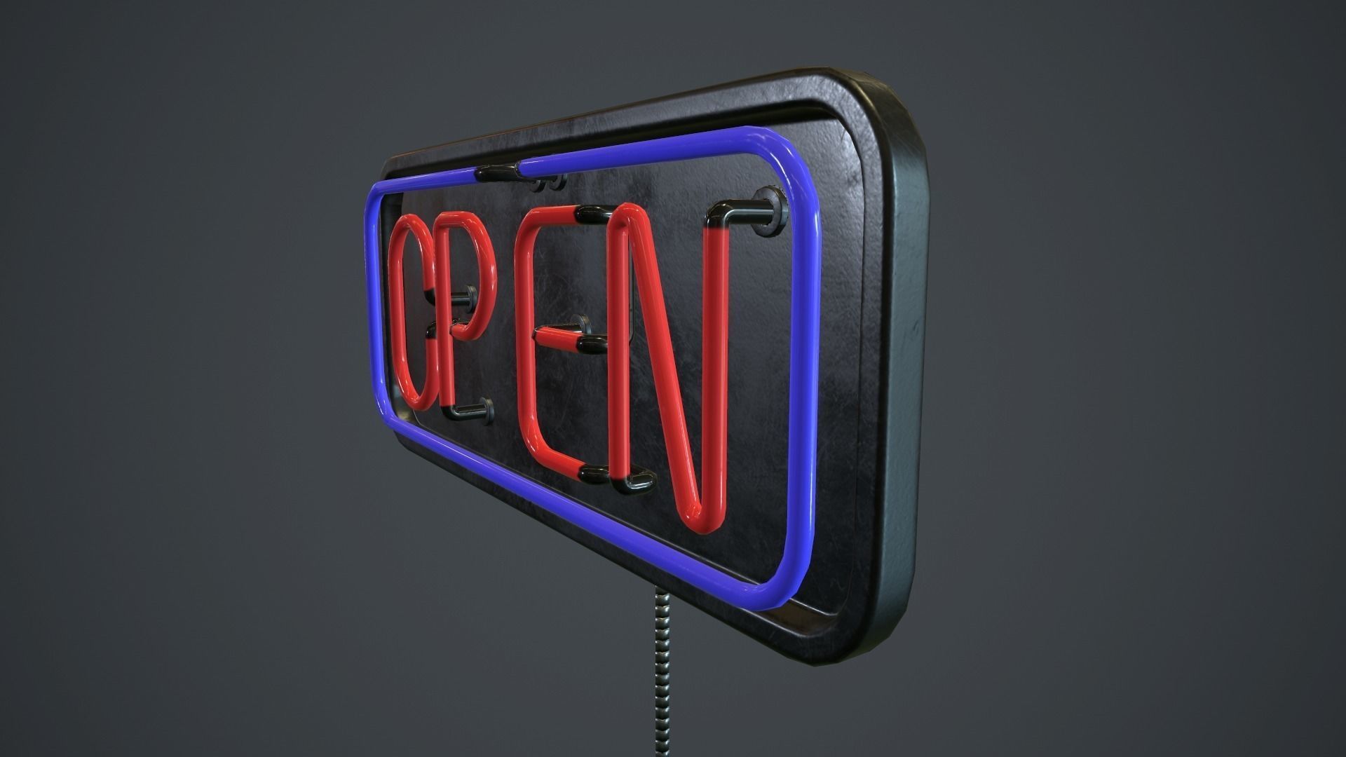 Neon Open Sign PBR Game Ready Low-poly 3D model_10