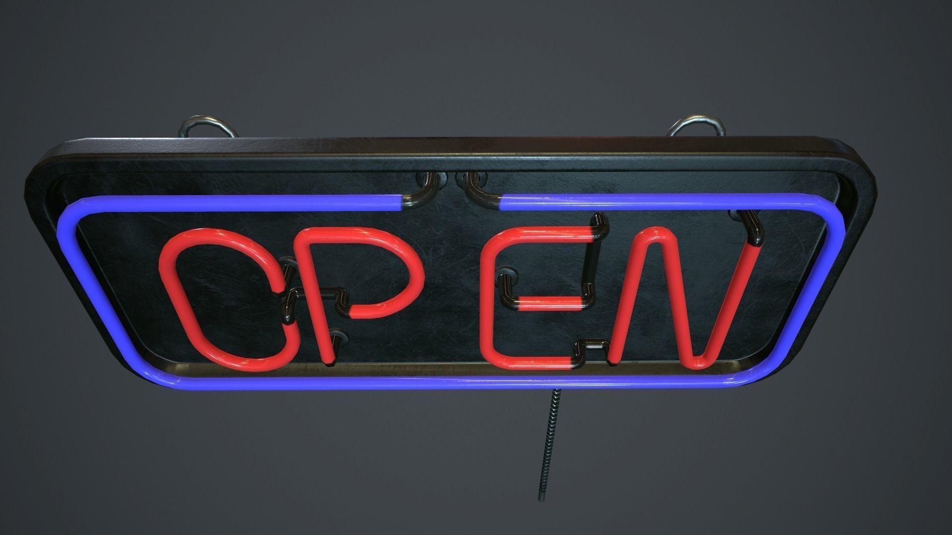 Neon Open Sign PBR Game Ready Low-poly 3D model_4