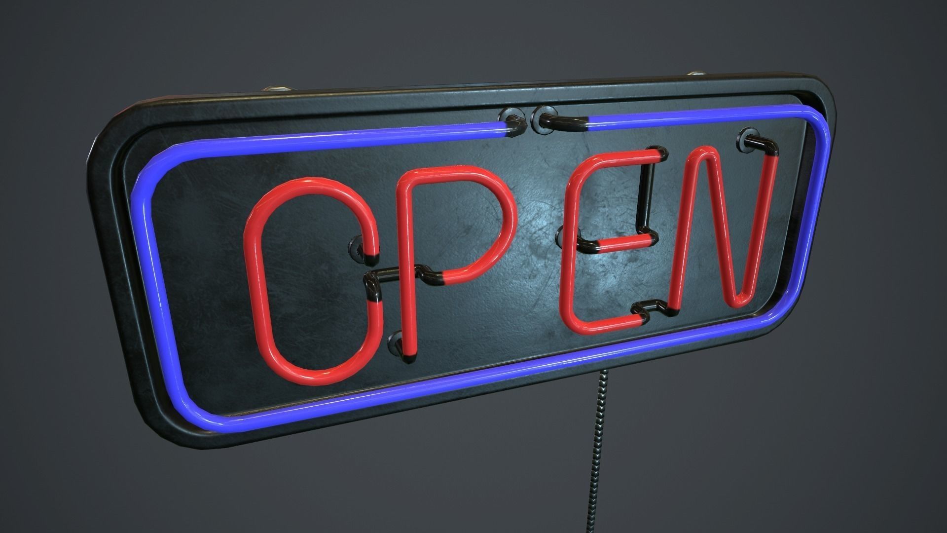 Neon Open Sign PBR Game Ready Low-poly 3D model_0