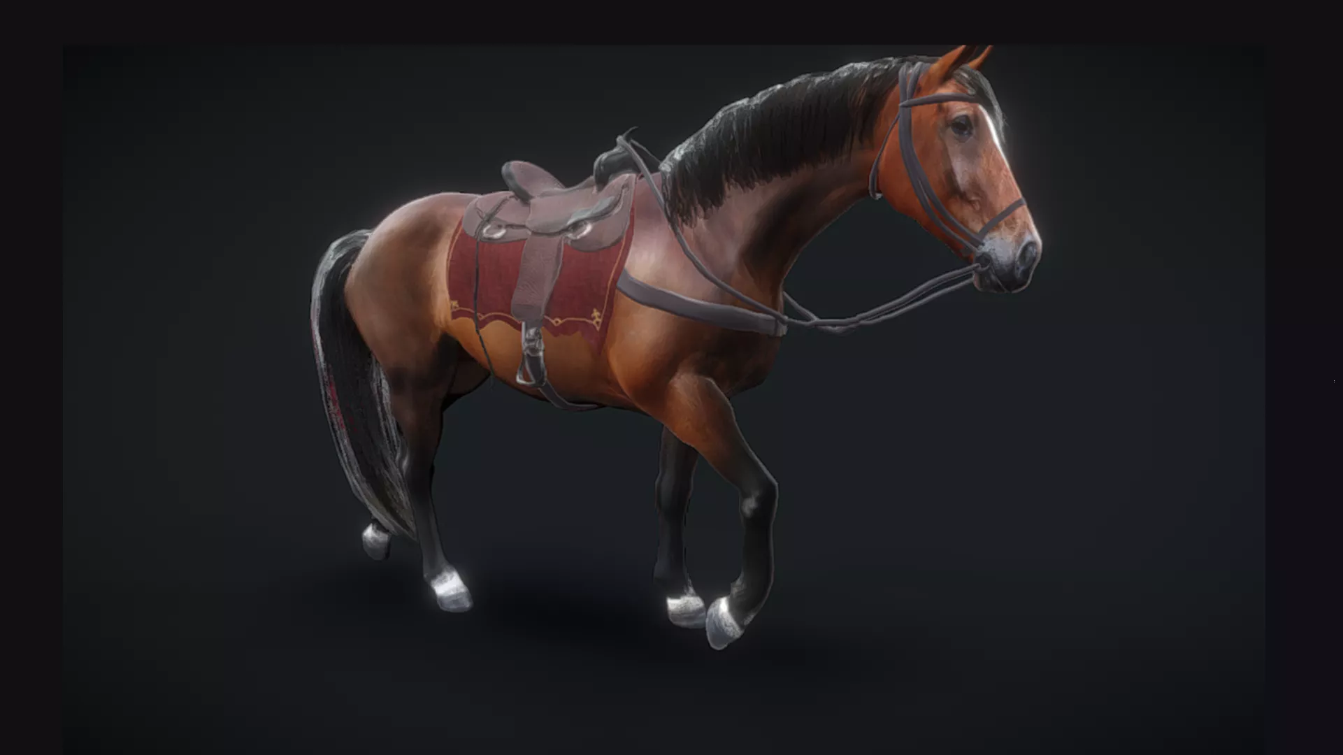 Animated and Rigged Brown Horse with Saddle Low-poly 3D model