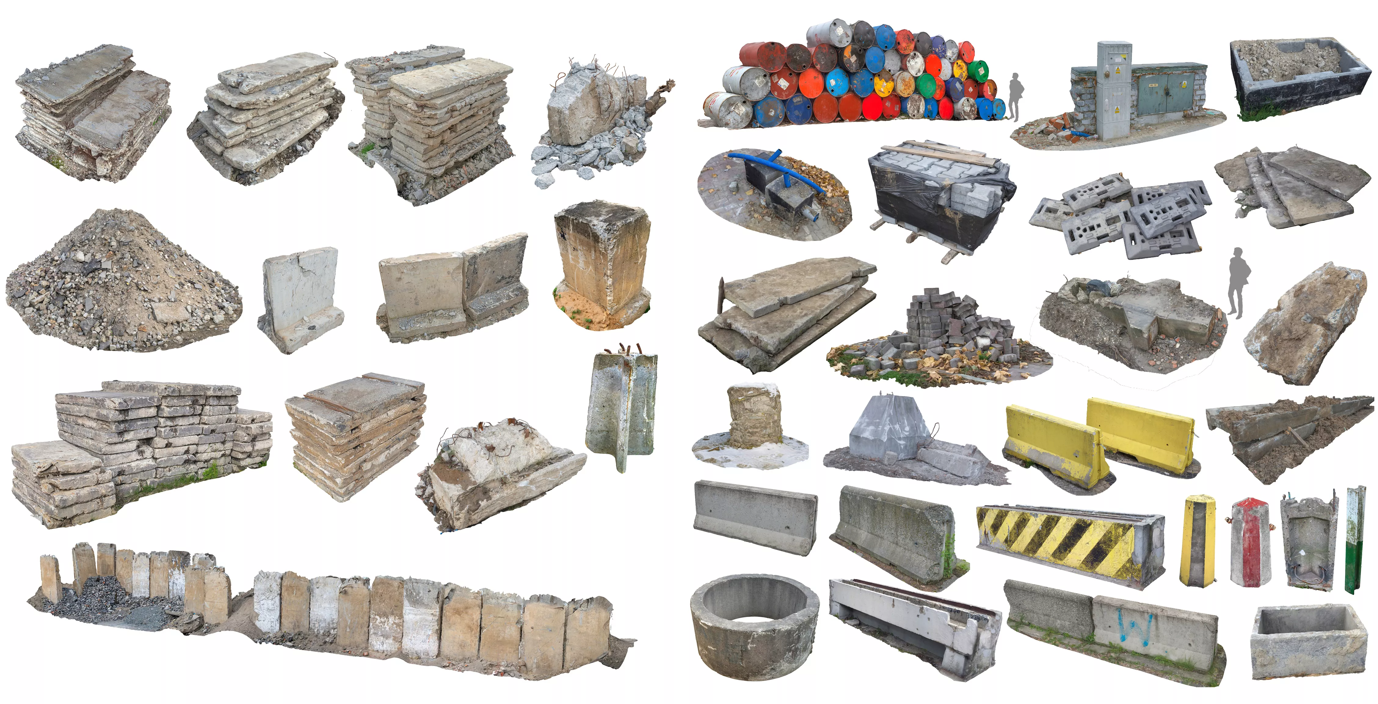 Ultra HD Concrete Debris Barricades Mega Pack 39 Scanned Models Low-poly 3D model