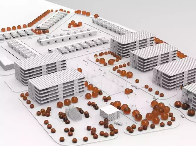residential area urban planning project Low-poly 3D model