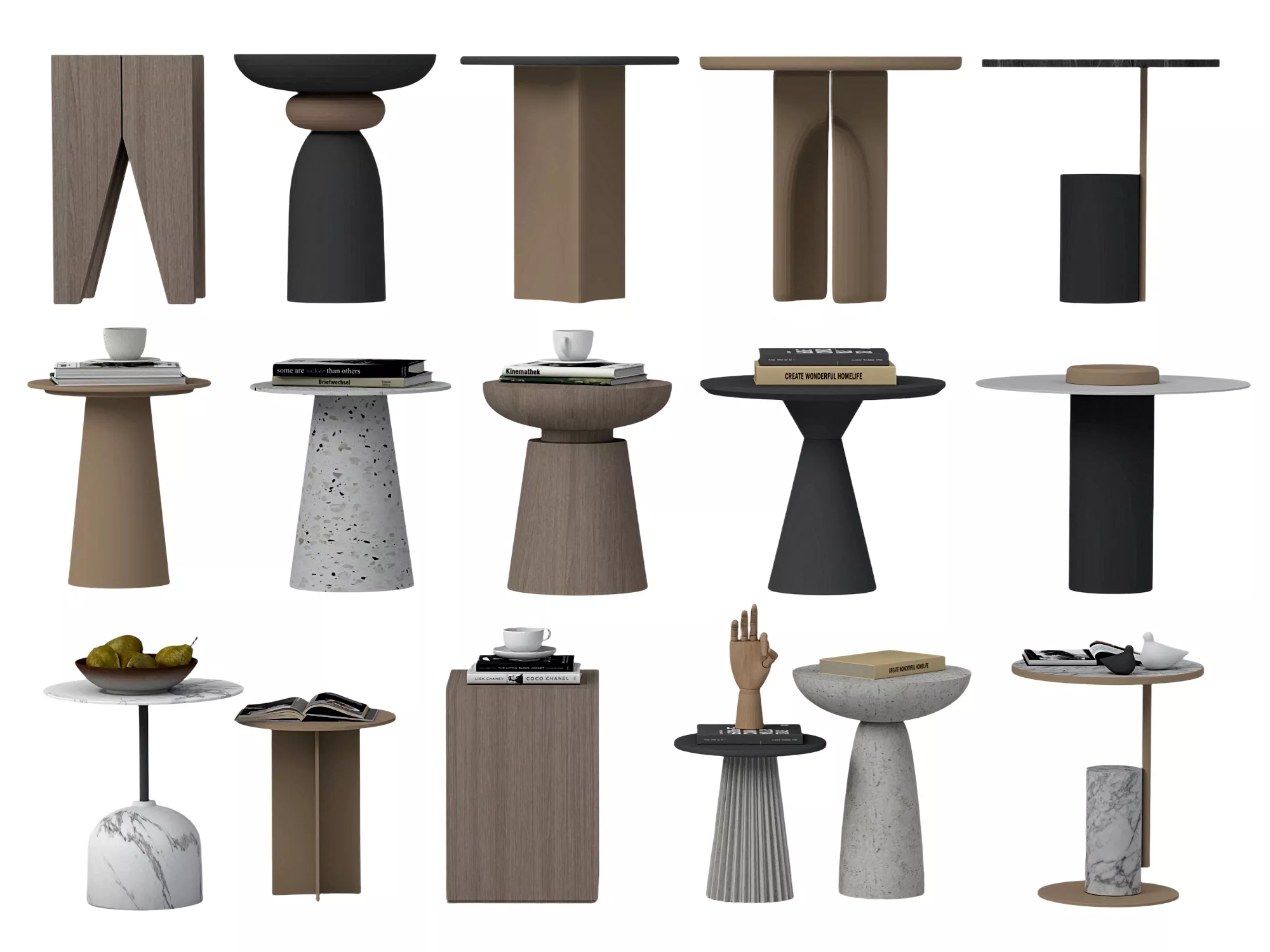 Modern Side Table Collection 3D Model Set 15 Pieces Low-poly 3D model