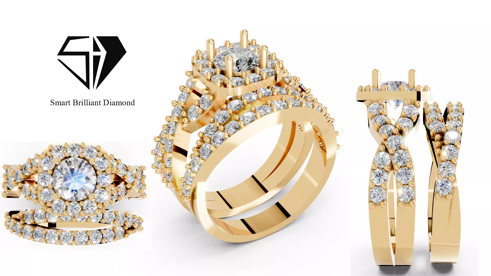 Gold jewelry Engagement Wedding Ring Set wr0001 3D print model