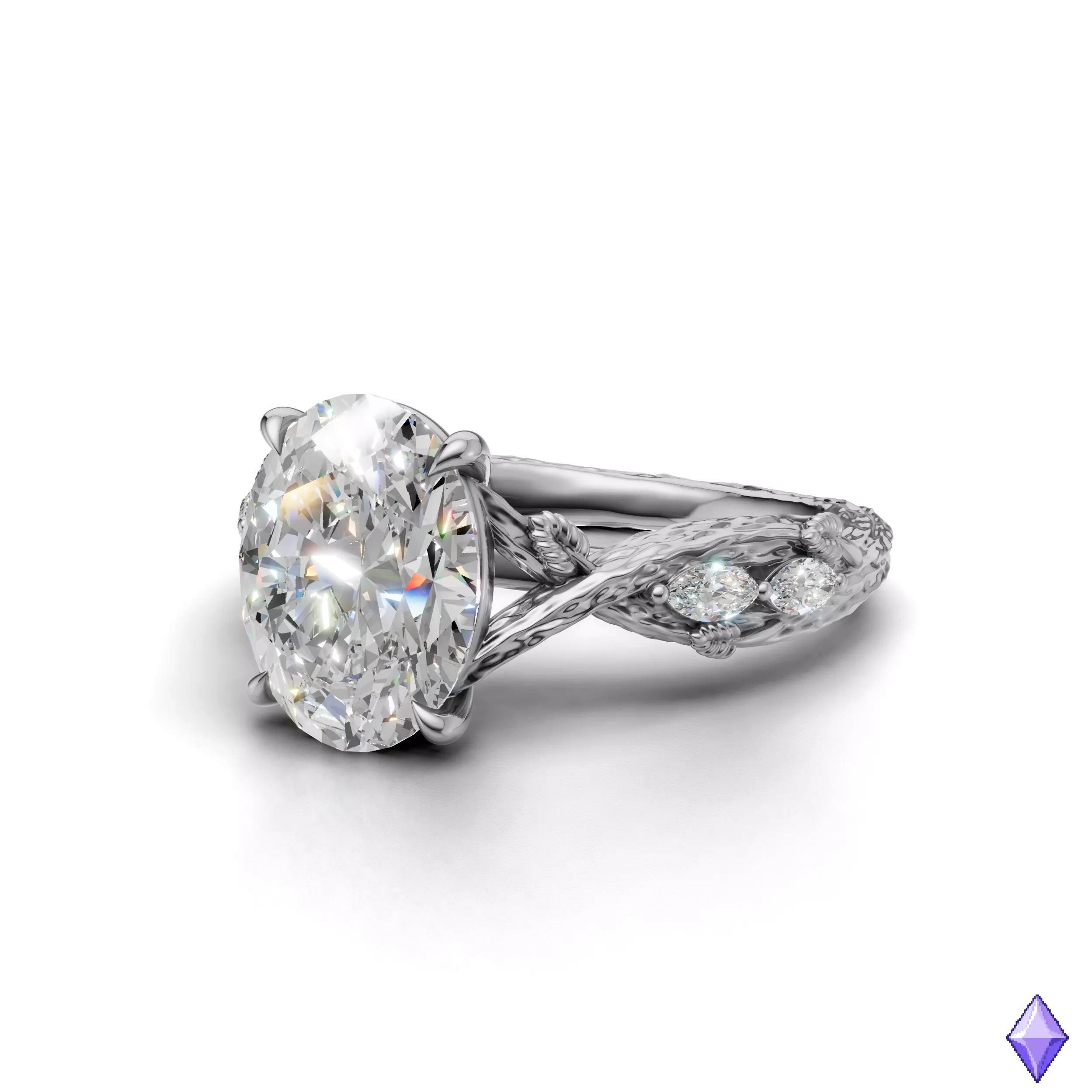 Oval Cut Tree Bark Engagement Ring 3D CAD Model 3D print model