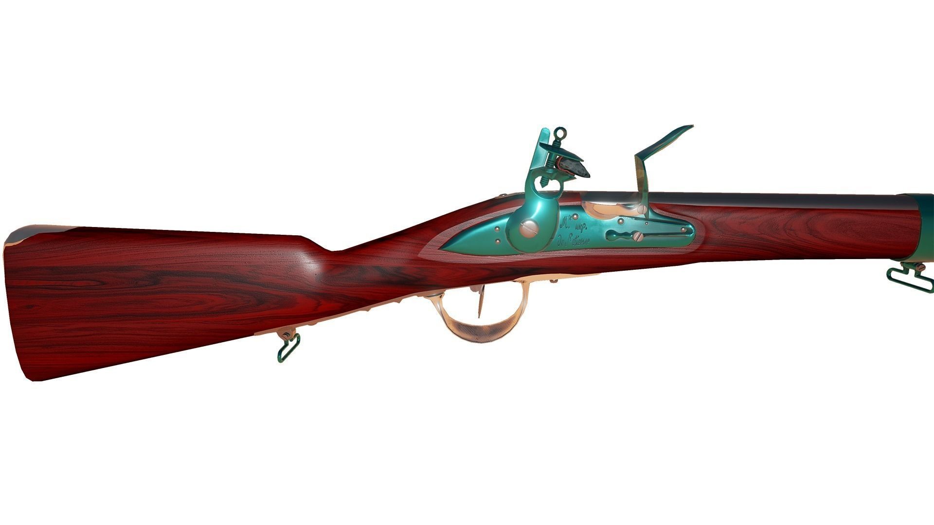 French Cavalry Flintlock Carbine Low-poly 3D model_9