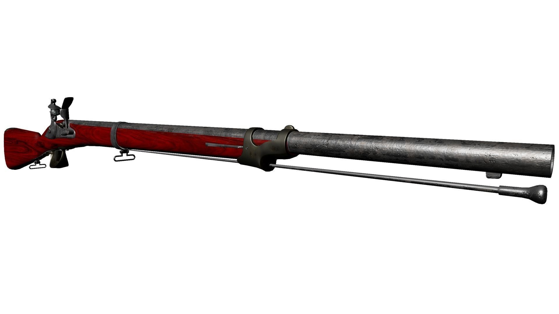 French Cavalry Flintlock Carbine Low-poly 3D model_32