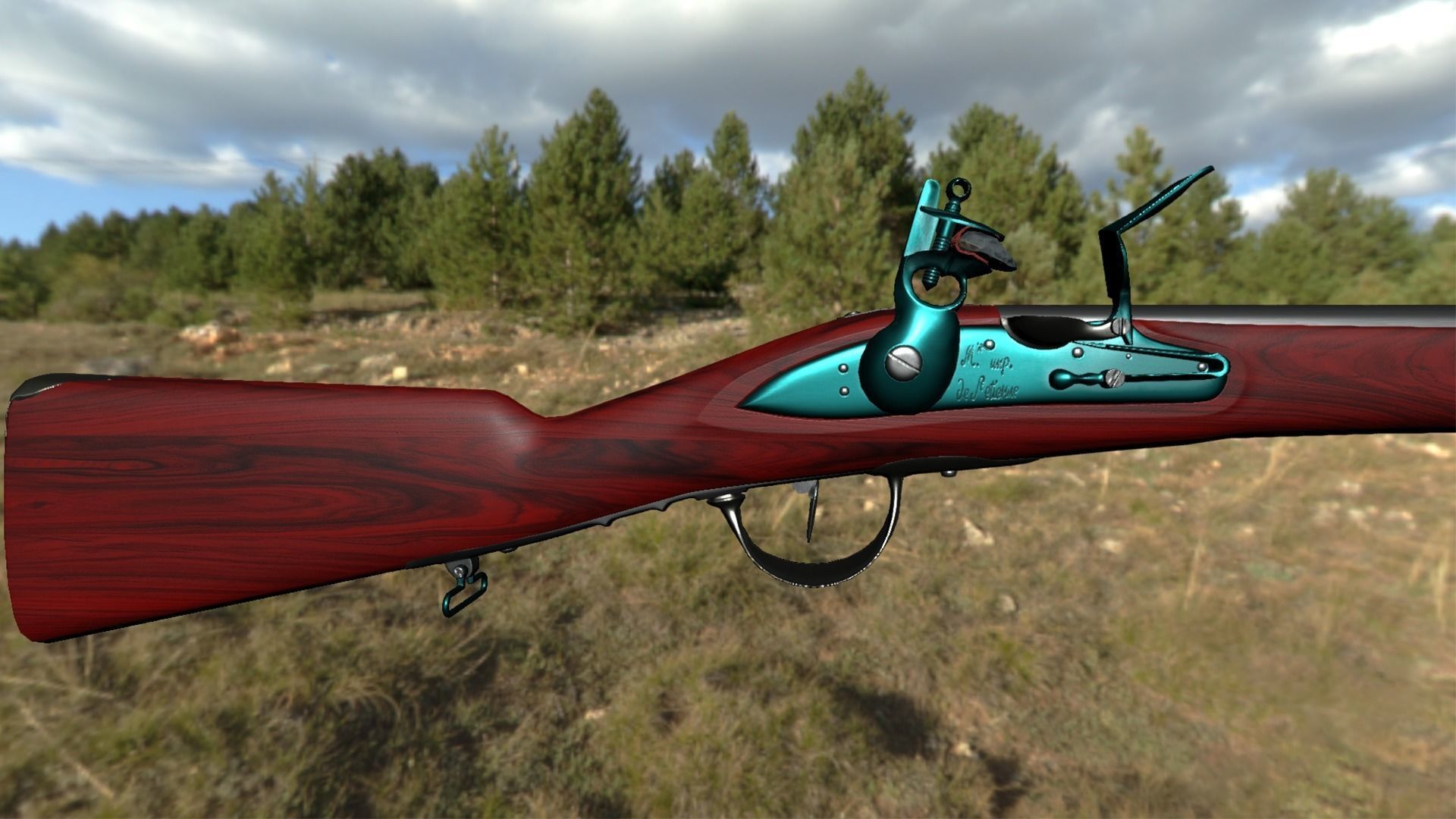 French Cavalry Flintlock Carbine Low-poly 3D model_21