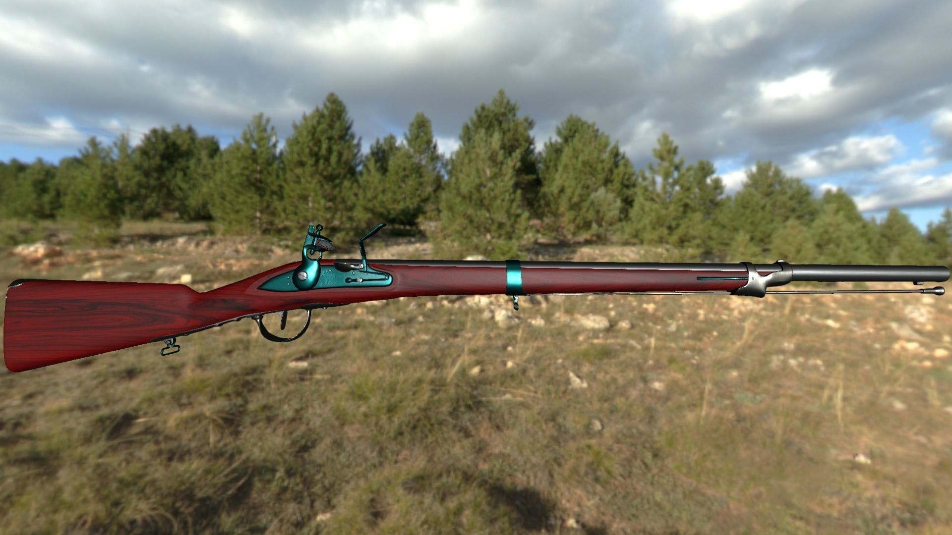 French Cavalry Flintlock Carbine Low-poly 3D model_22