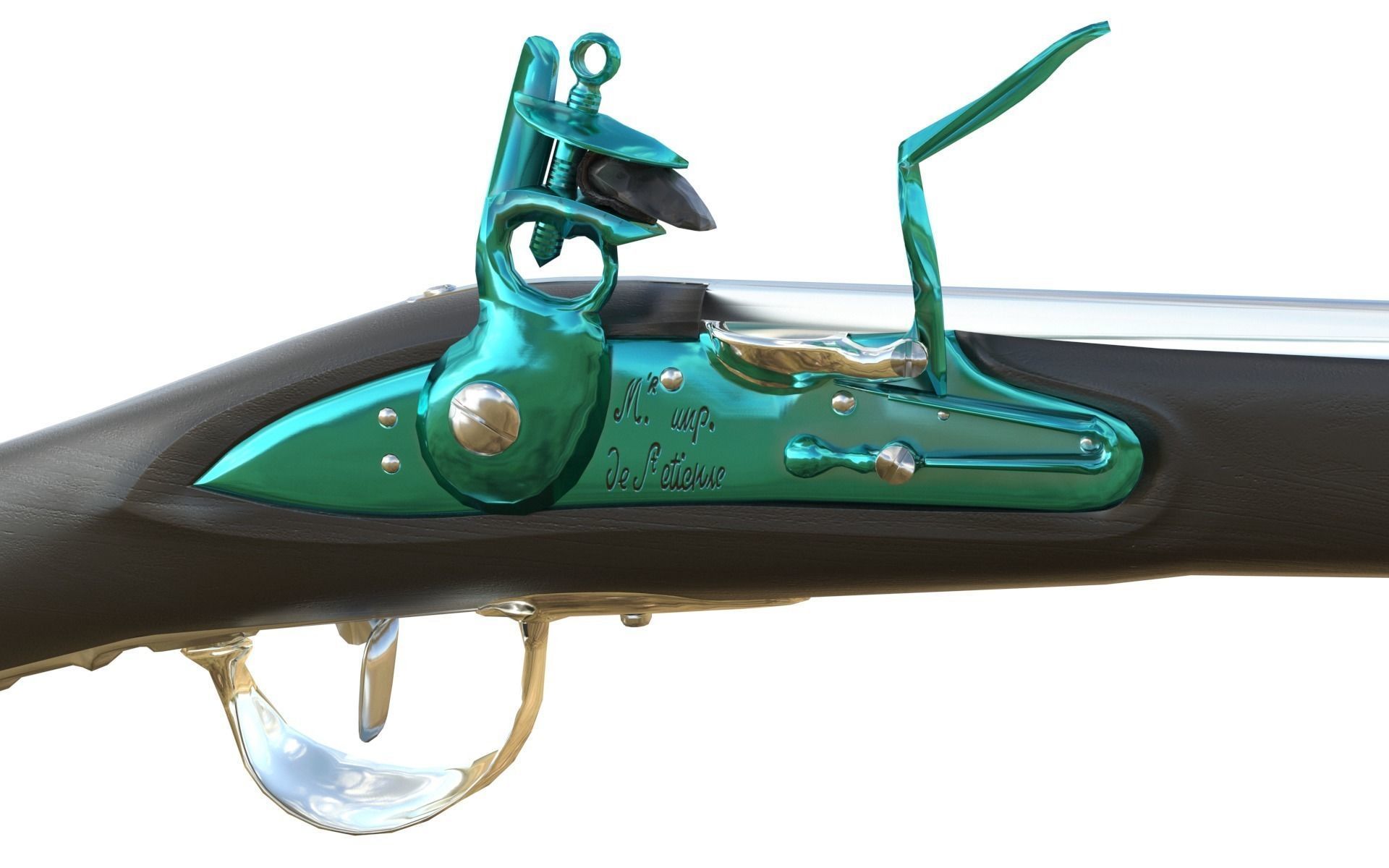 French Cavalry Flintlock Carbine Low-poly 3D model_12