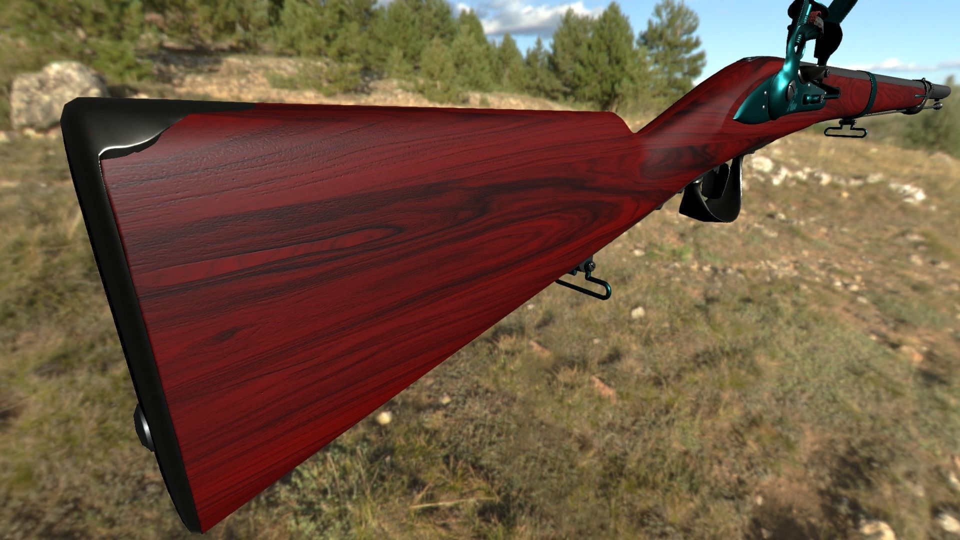 French Cavalry Flintlock Carbine Low-poly 3D model_28