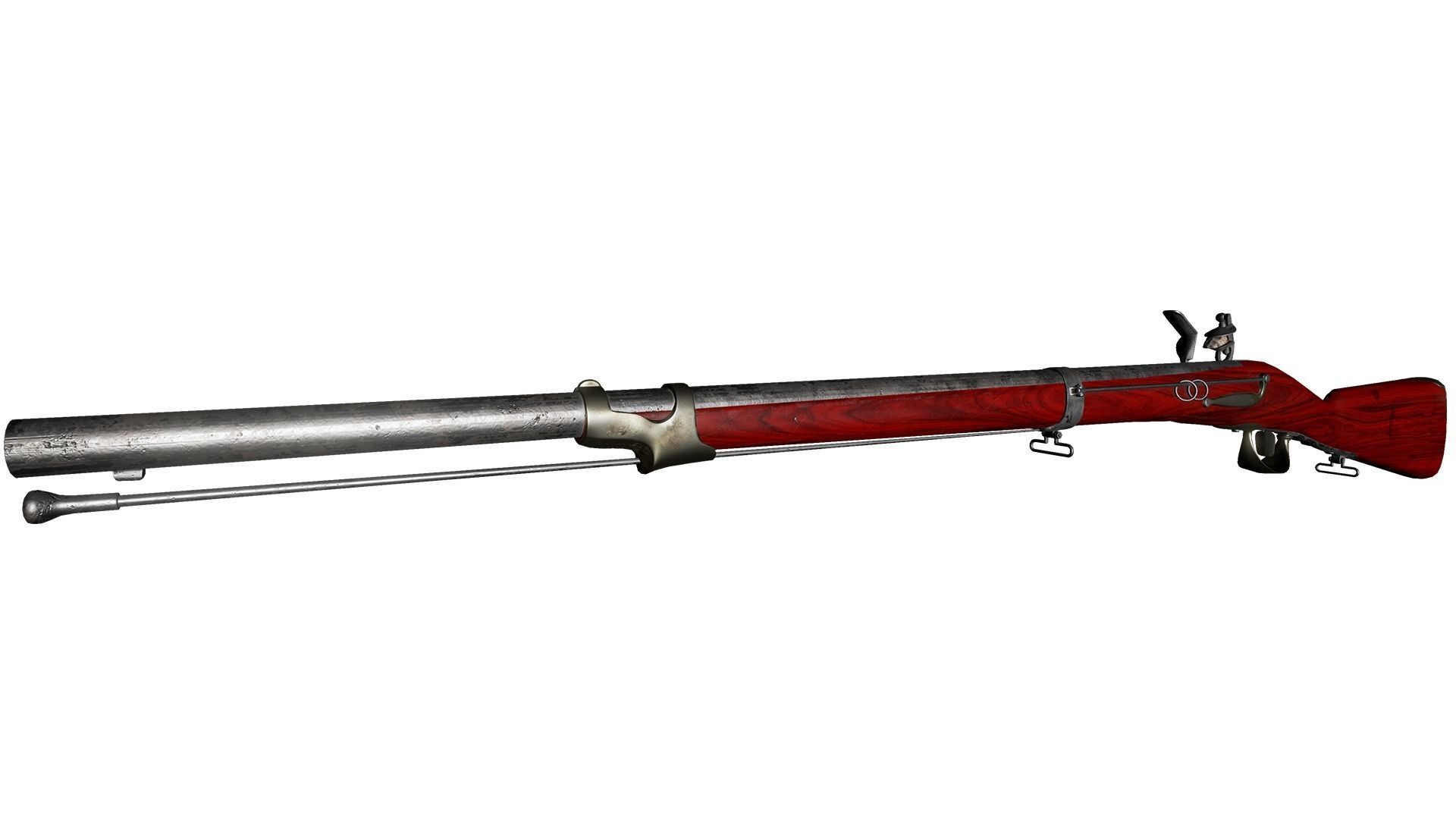 French Cavalry Flintlock Carbine Low-poly 3D model_30