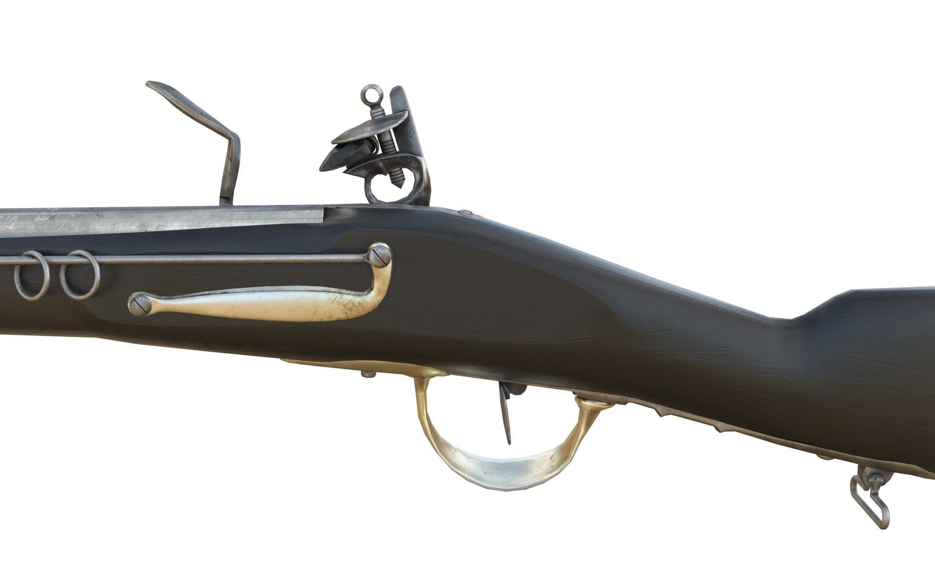 French Cavalry Flintlock Carbine Low-poly 3D model_7