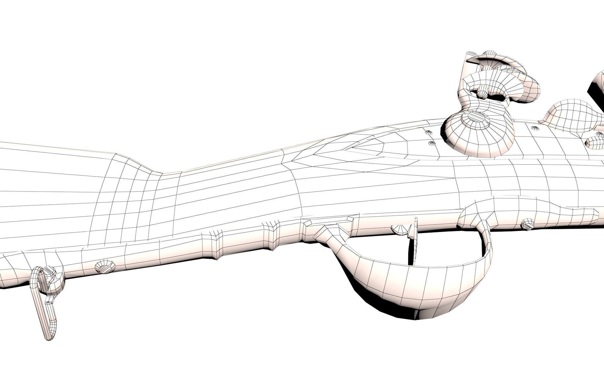 French Cavalry Flintlock Carbine Low-poly 3D model_40