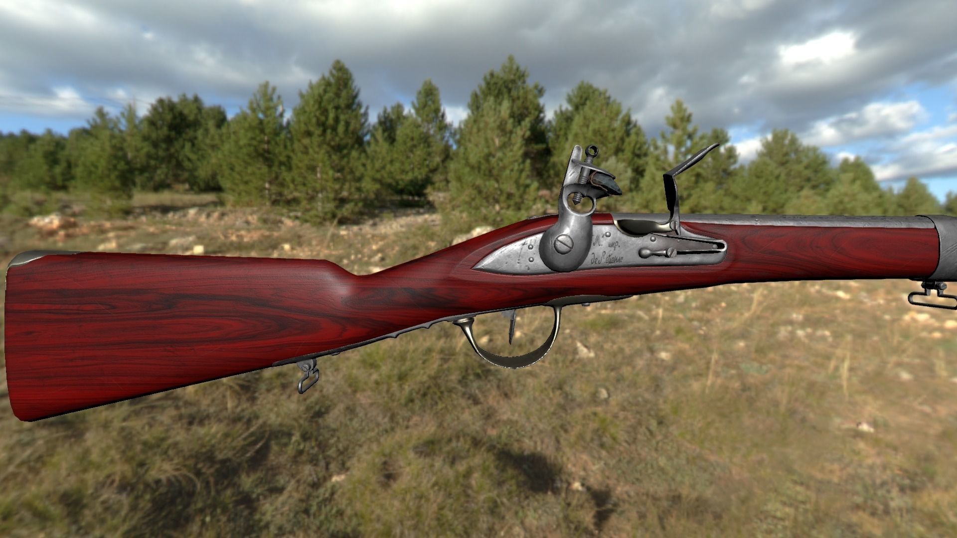 French Cavalry Flintlock Carbine Low-poly 3D model_23
