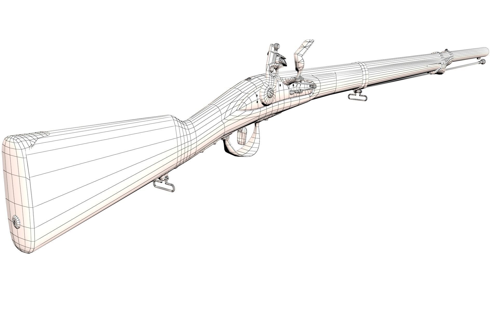 French Cavalry Flintlock Carbine Low-poly 3D model_38