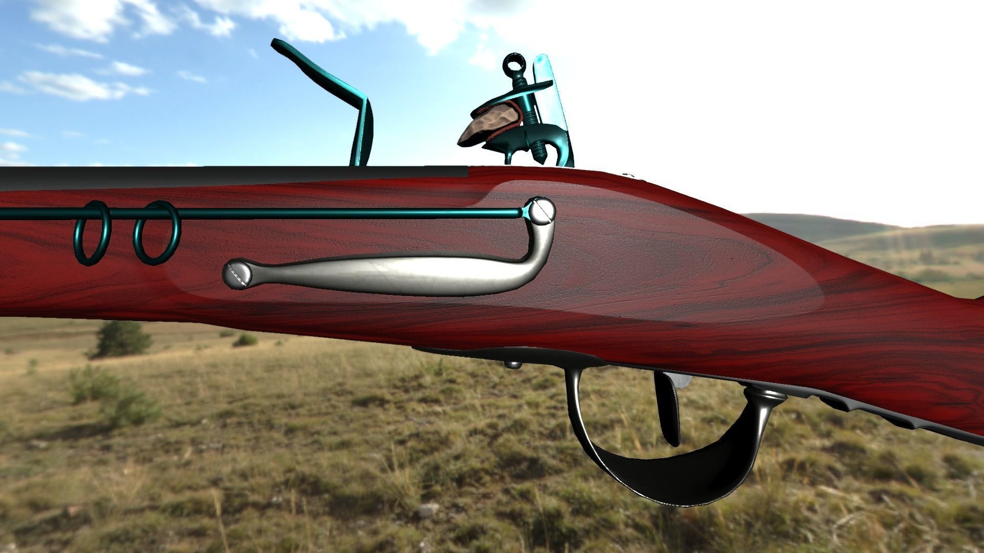 French Cavalry Flintlock Carbine Low-poly 3D model_19