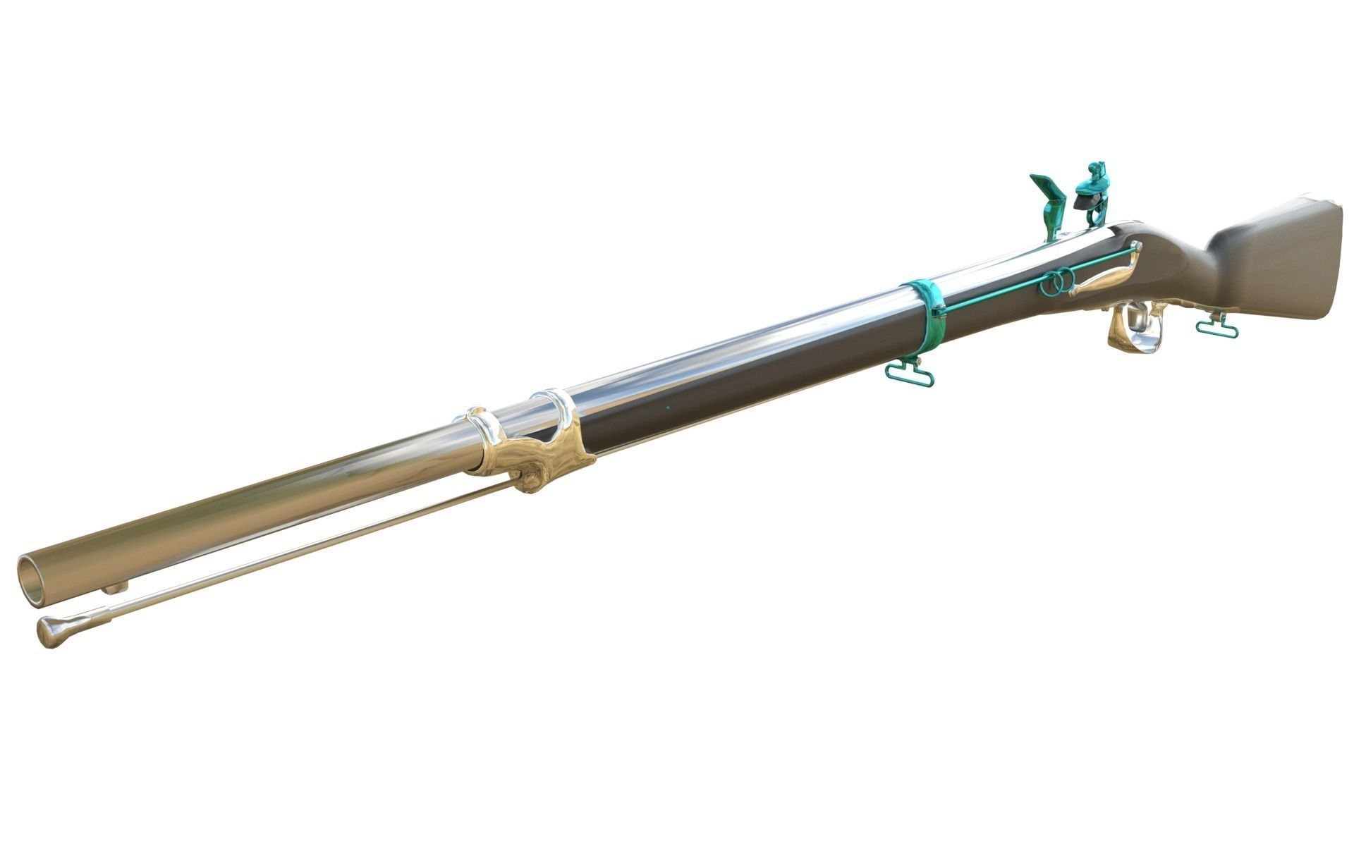 French Cavalry Flintlock Carbine Low-poly 3D model_3