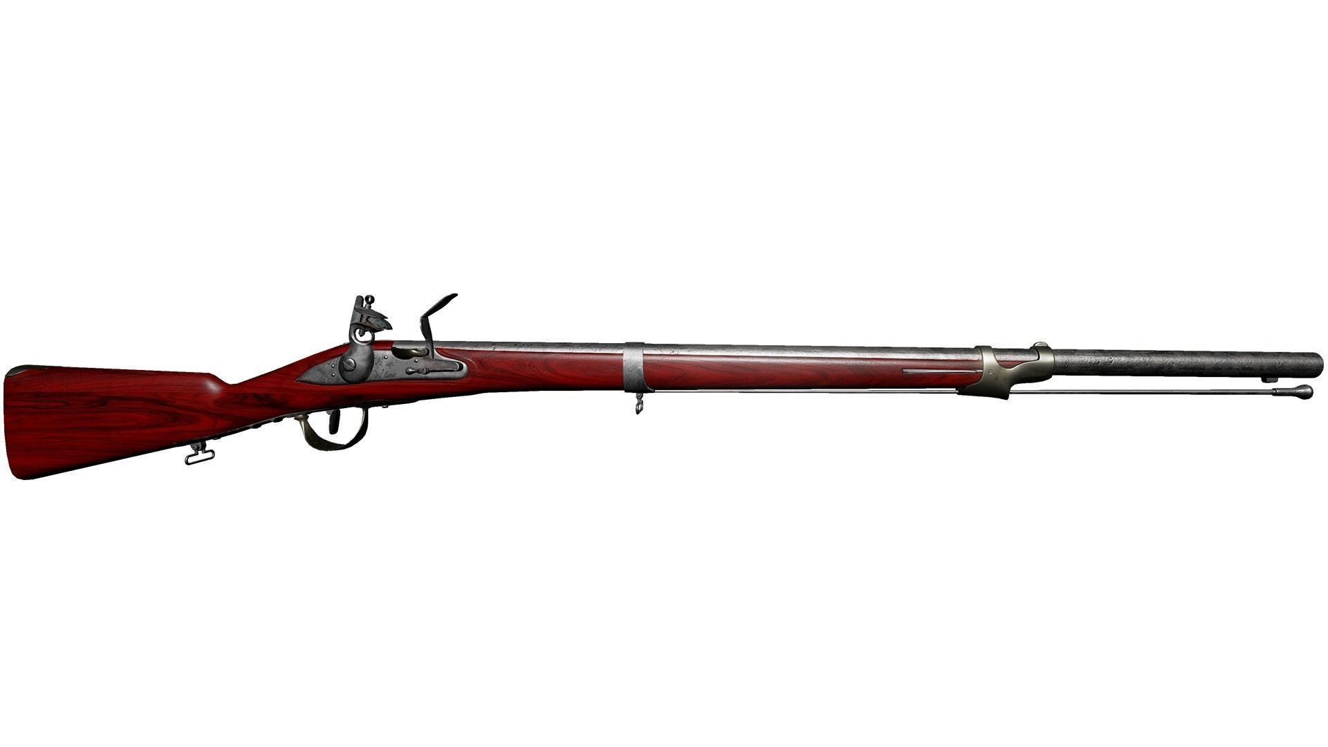 French Cavalry Flintlock Carbine Low-poly 3D model_31