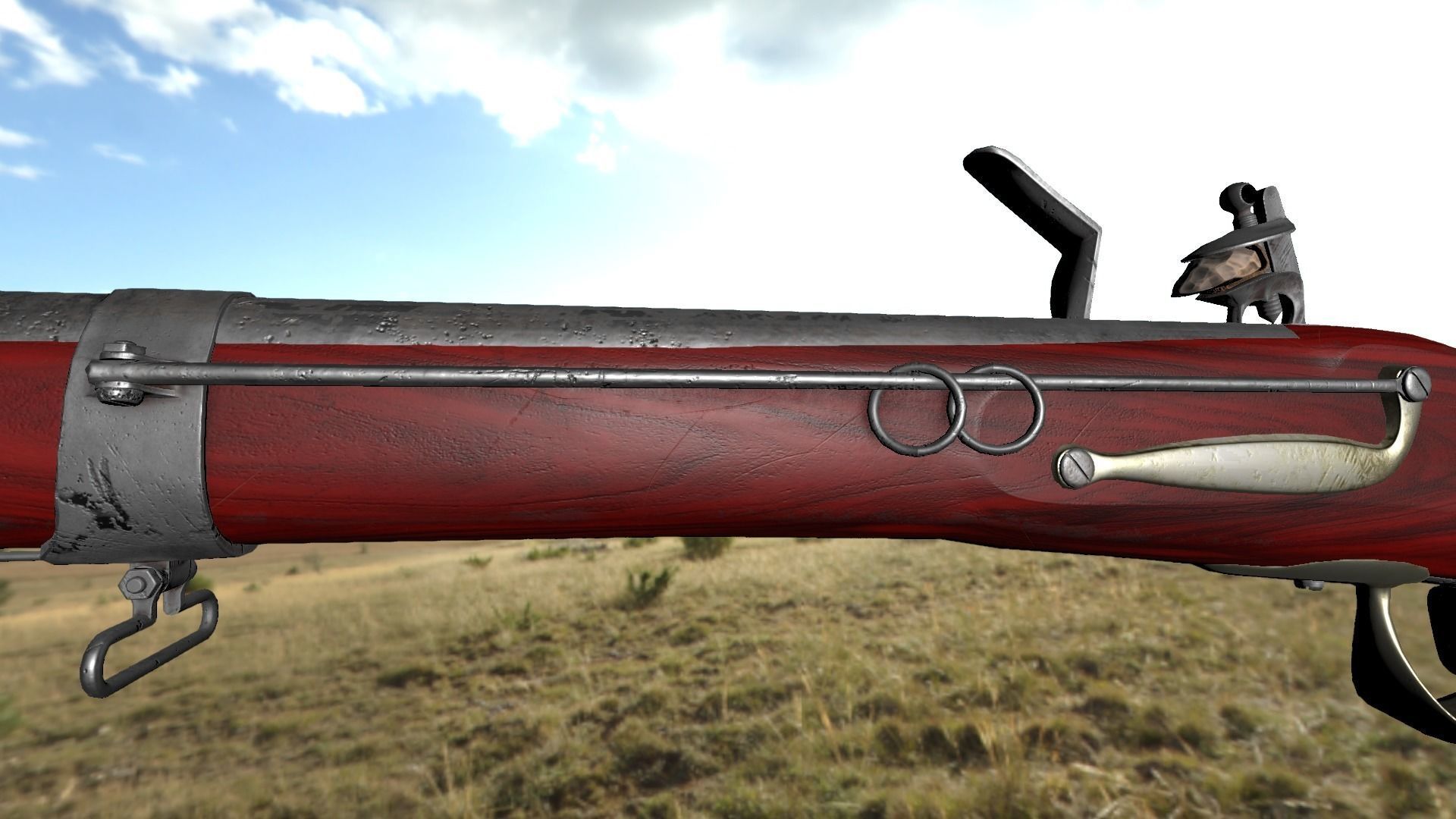 French Cavalry Flintlock Carbine Low-poly 3D model_17