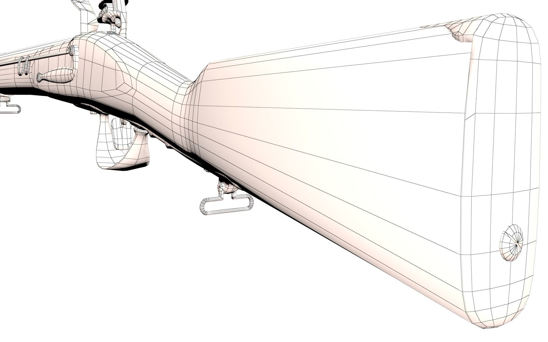 French Cavalry Flintlock Carbine Low-poly 3D model_43