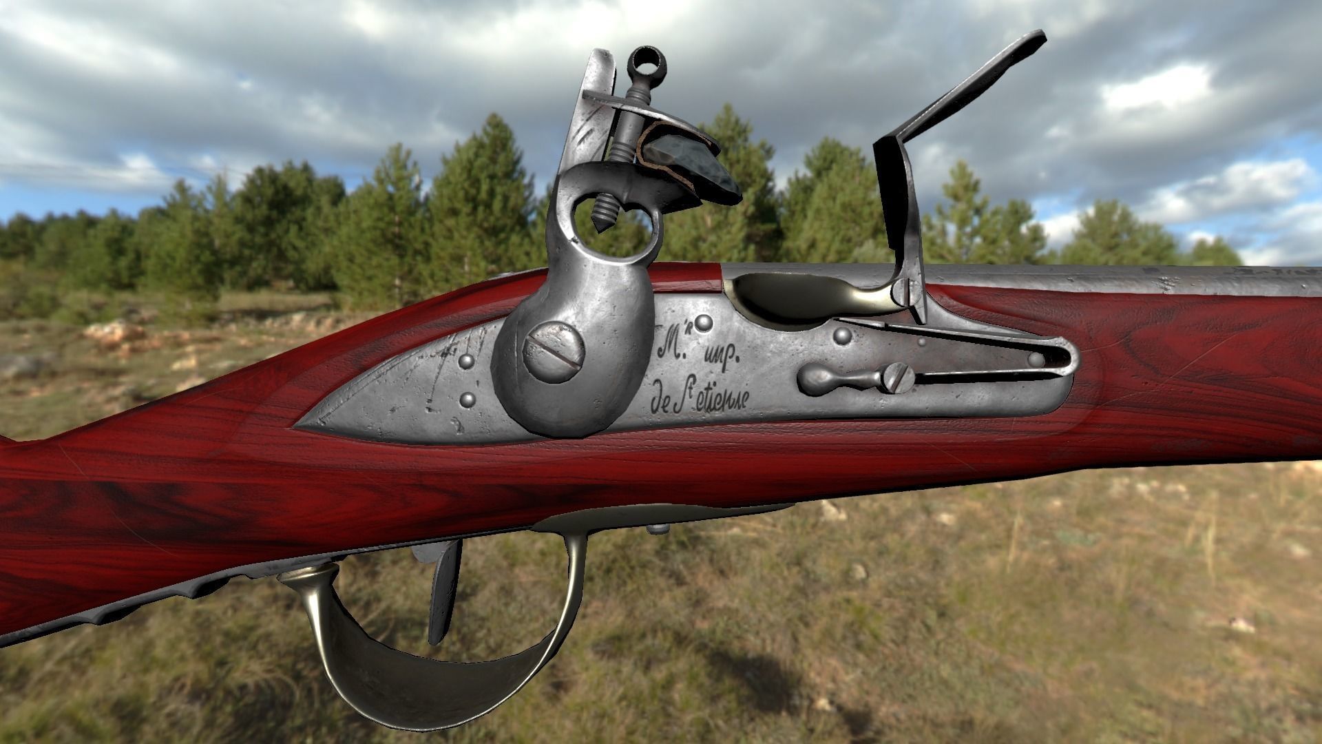 French Cavalry Flintlock Carbine Low-poly 3D model_26