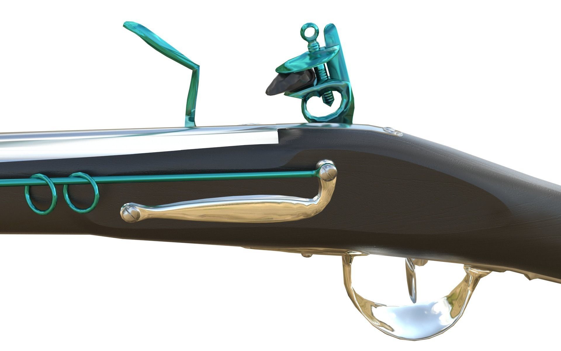 French Cavalry Flintlock Carbine Low-poly 3D model_13