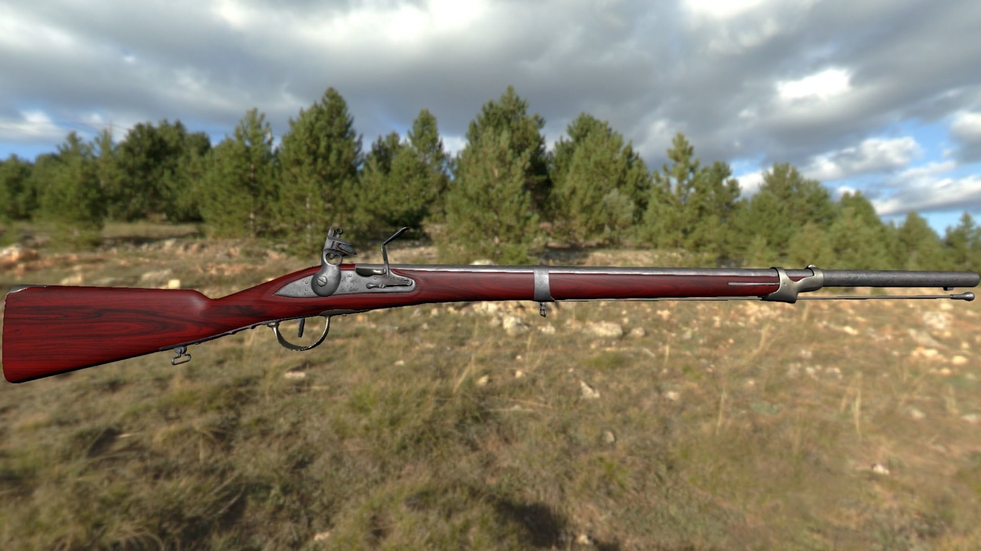 French Cavalry Flintlock Carbine Low-poly 3D model_24