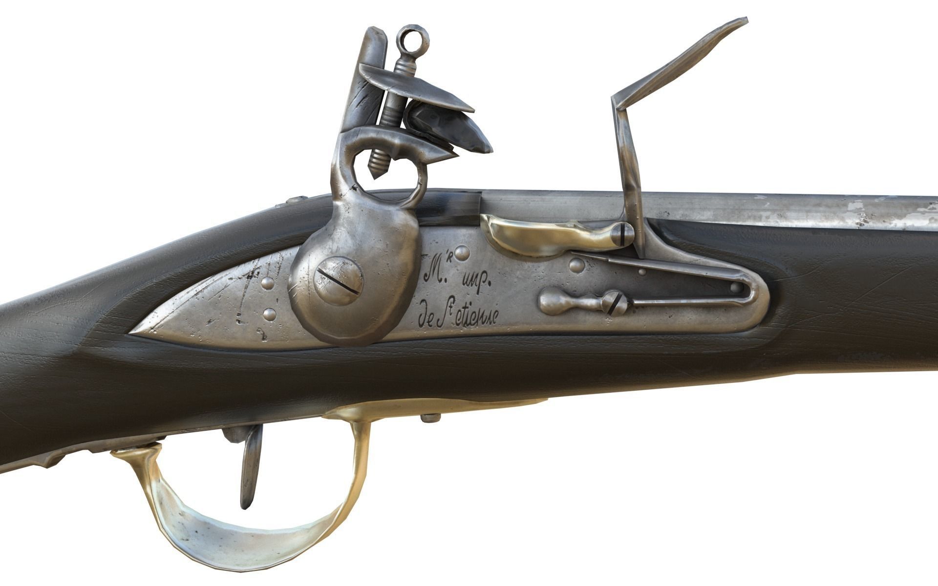 French Cavalry Flintlock Carbine Low-poly 3D model_14